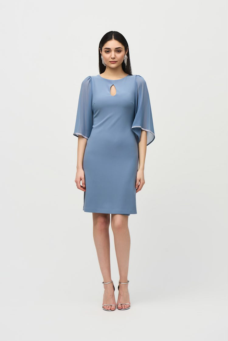 Silky Knit Shift Dress with Chiffon Sleeves (JR1093)