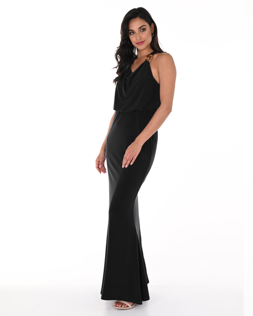 Black Dress with Gold Chain Neck Detail (FL0107)
