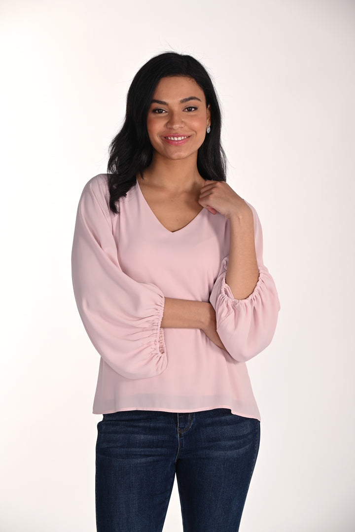 V Neck Balloon Sleeve Top (266252)