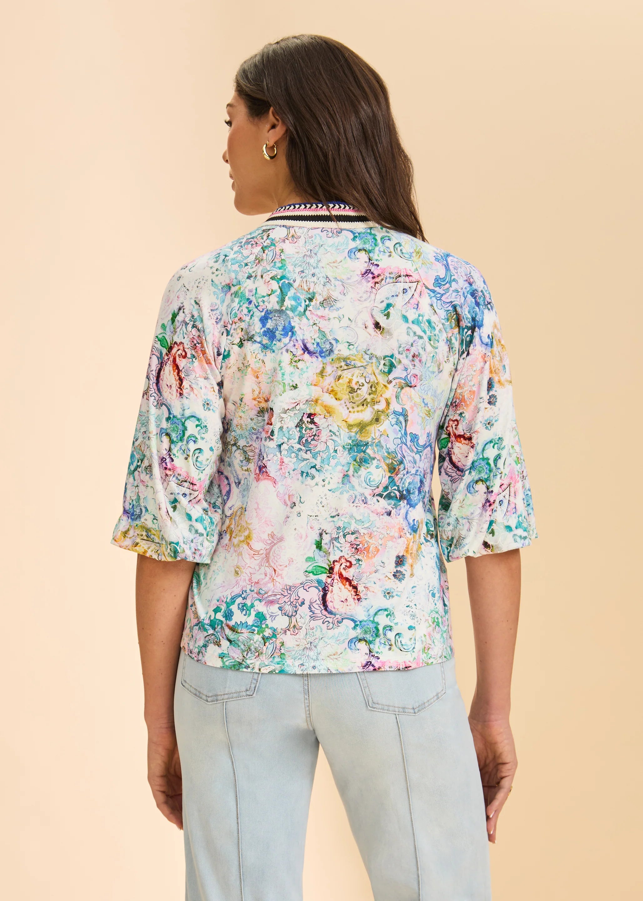 3/4 Sleeve Split Neck Top (3544153)