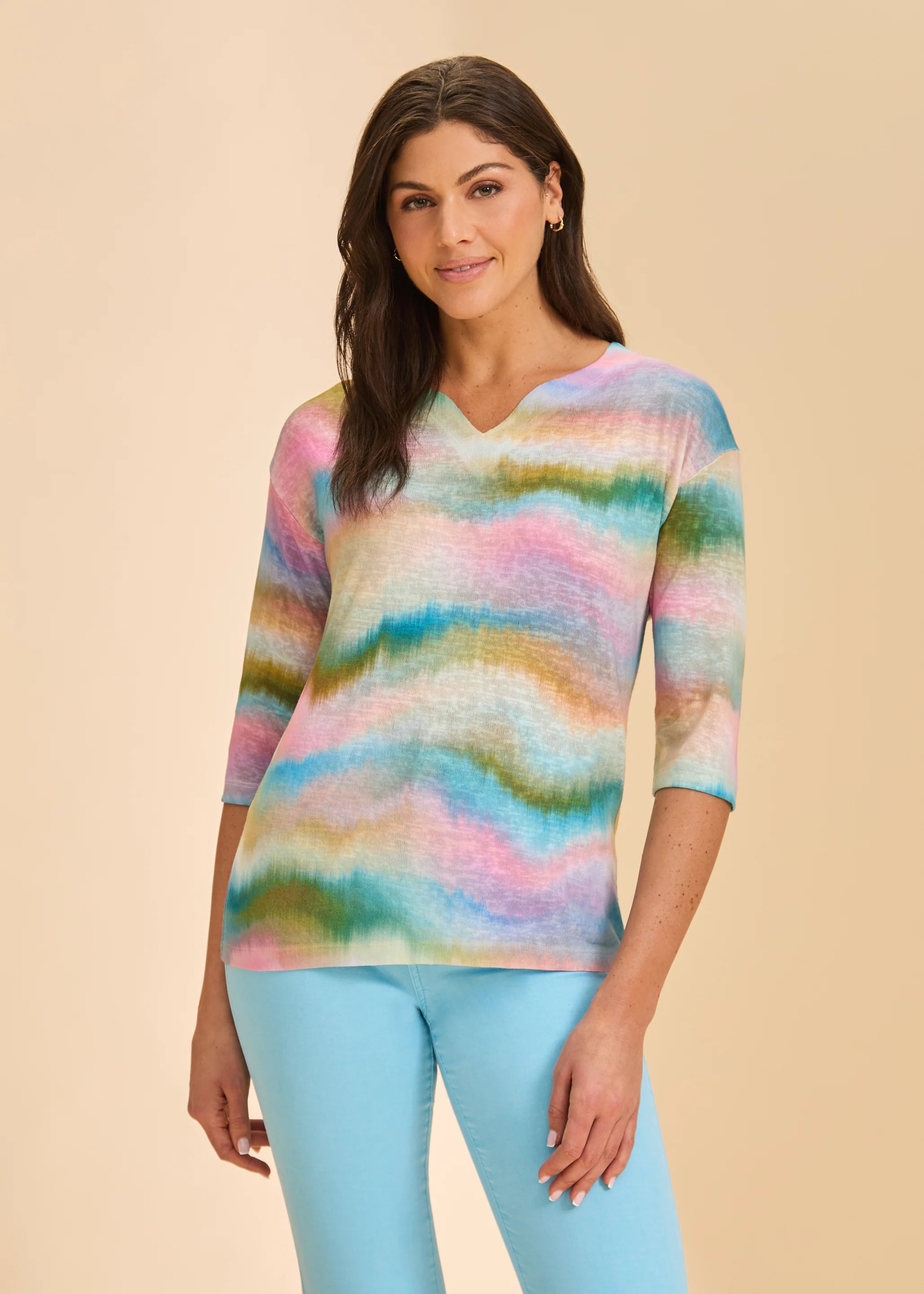 Drop Shoulder Notch Neck Top (3421451)