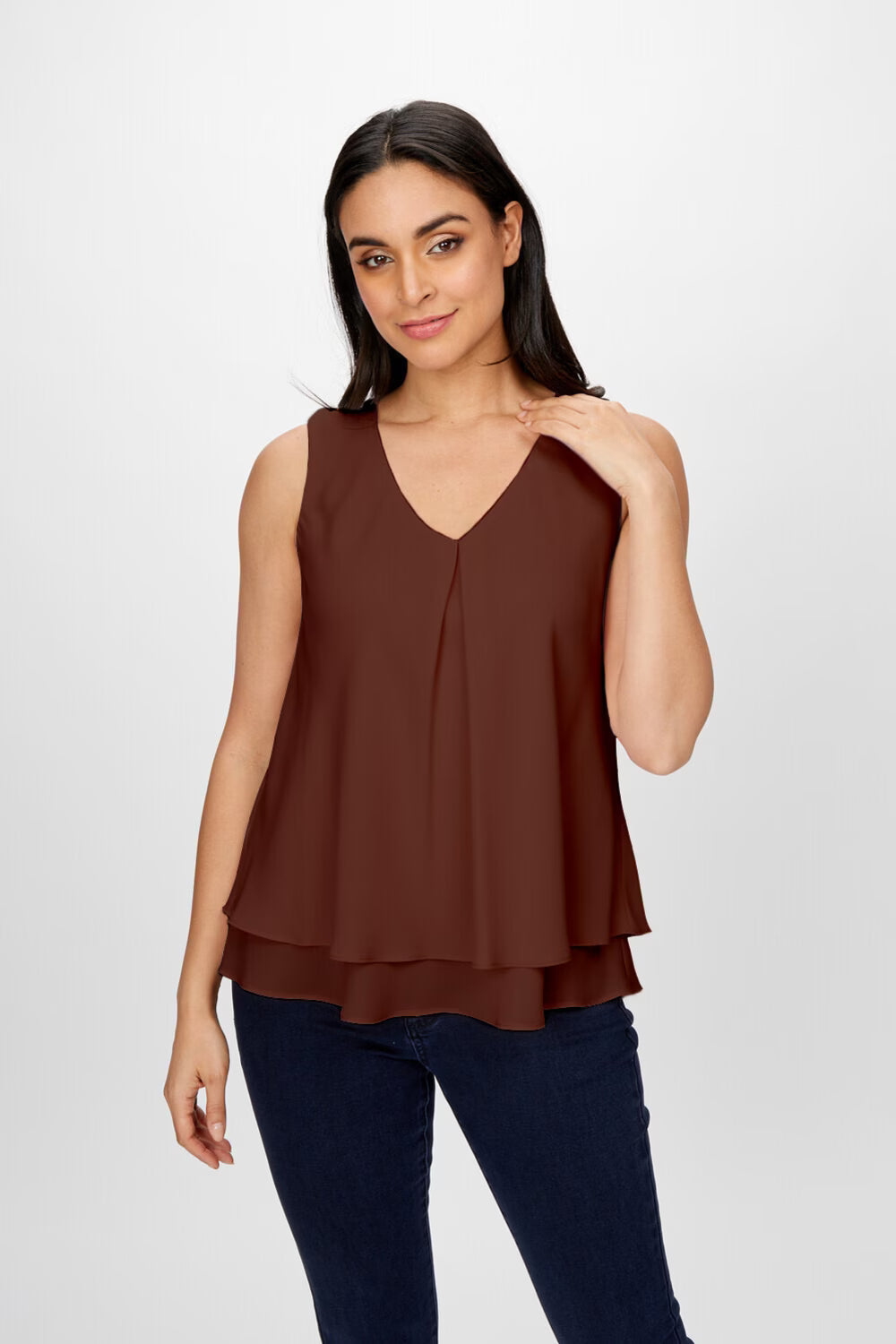 V Neck Overlay Sleeveless Top (FL61175)