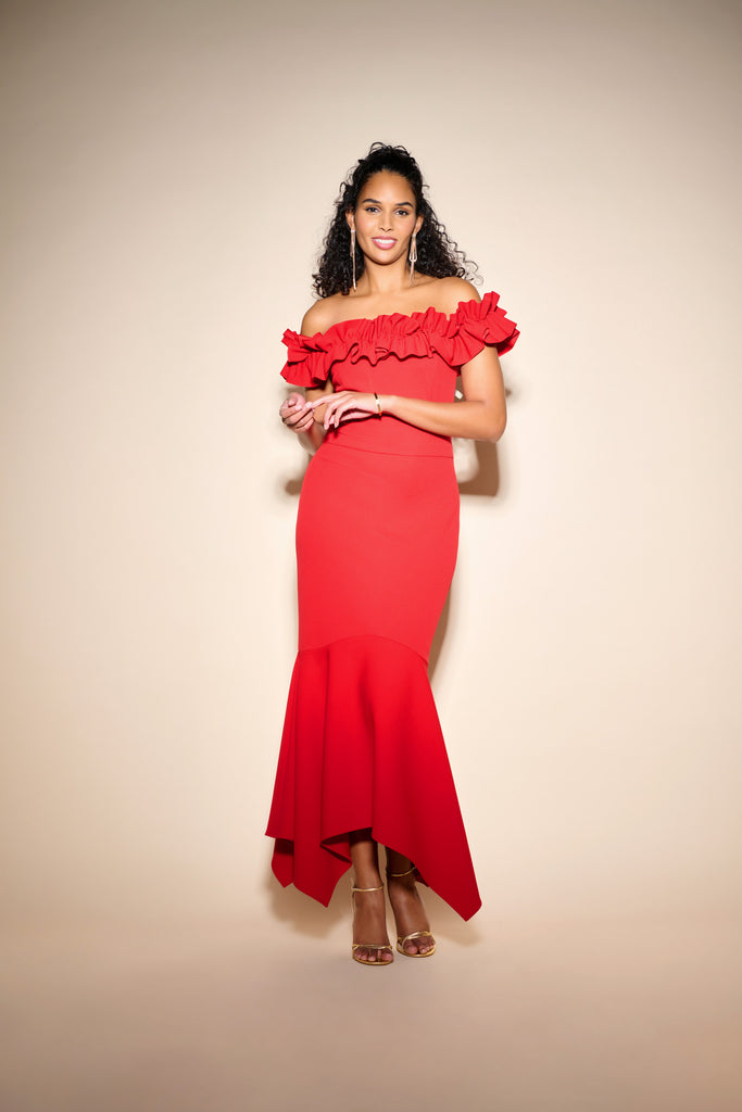 Off the Shoulder Ruffle Gown (JR1066)