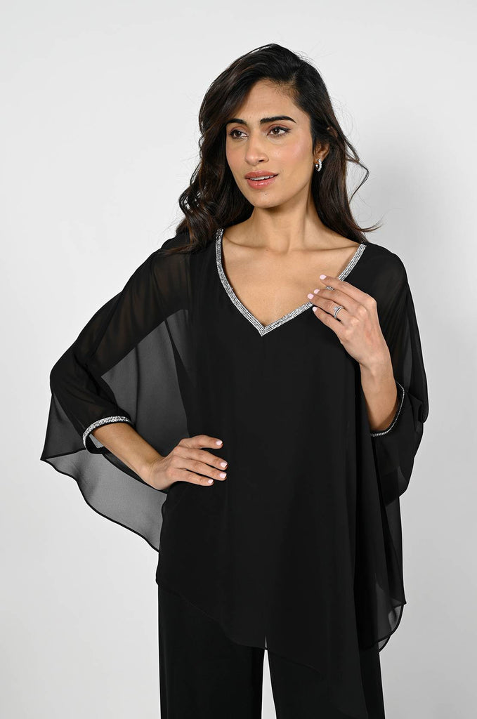 V Neck Top with Overlay (229120)